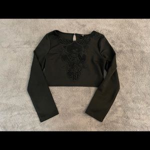 Express Black Long Sleeve Lace Crop Top